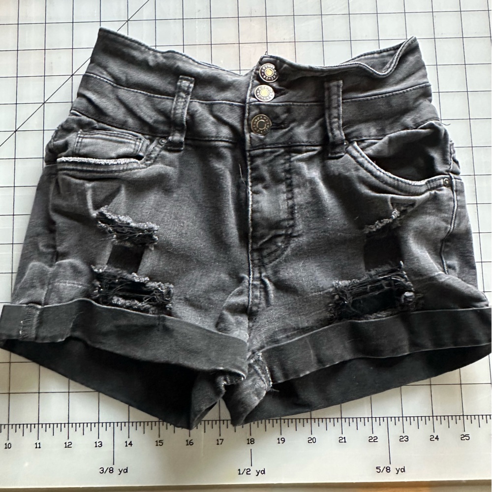 Refuge Dark Gray Distressed Jean Shorts